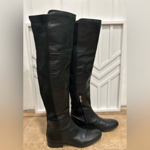 Sam Edelman Pam Black Leather over the knee tall boot with stretch fabric